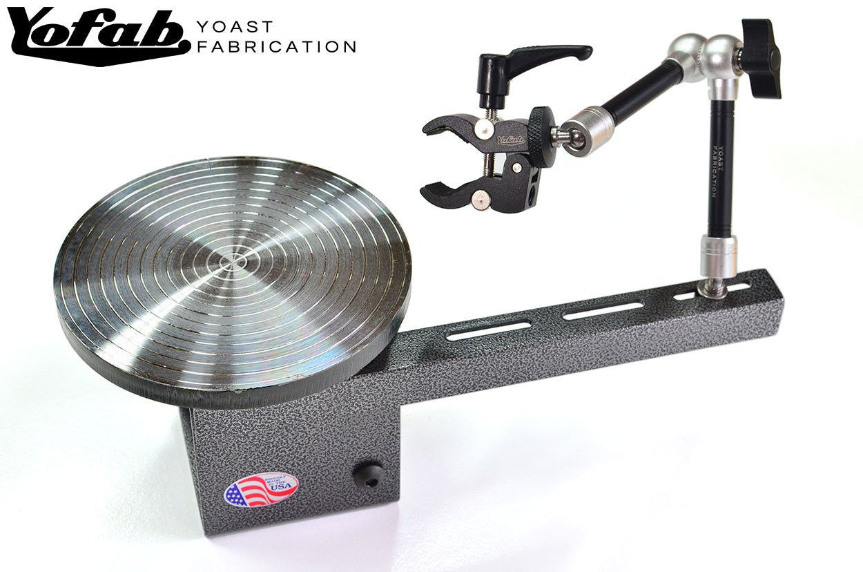 MP400 manual welding positioner with steel welding table and torch holder.
