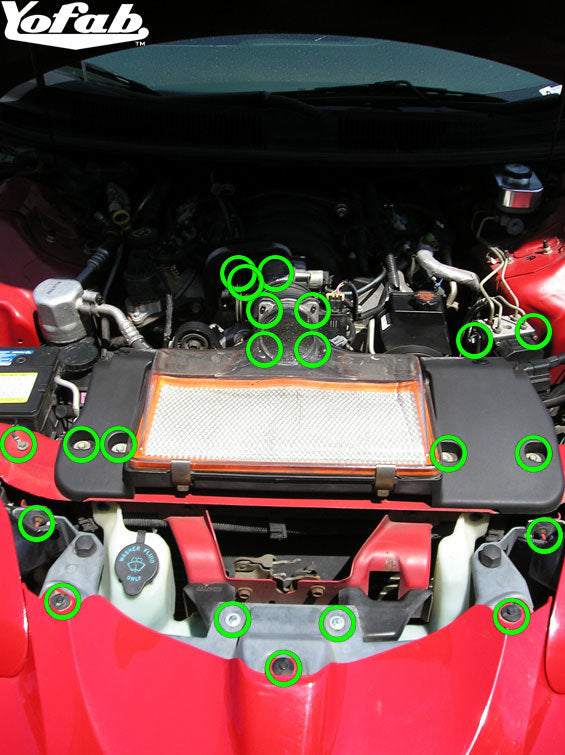 The green circles in the pictures below represent the stock bolts that get replaced on the Firebird