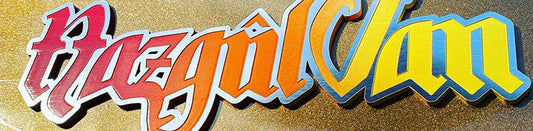 Nazgûl Van automotive emblem with gothic red, orange, and yellow gradient lettering and stainless steel outline.