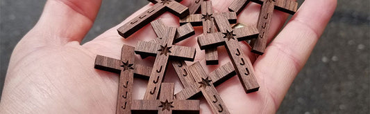Real Walnut Wood Engraved Crosses