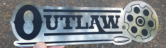 Outlaw Brushed Stainless with Black Engraving Badges