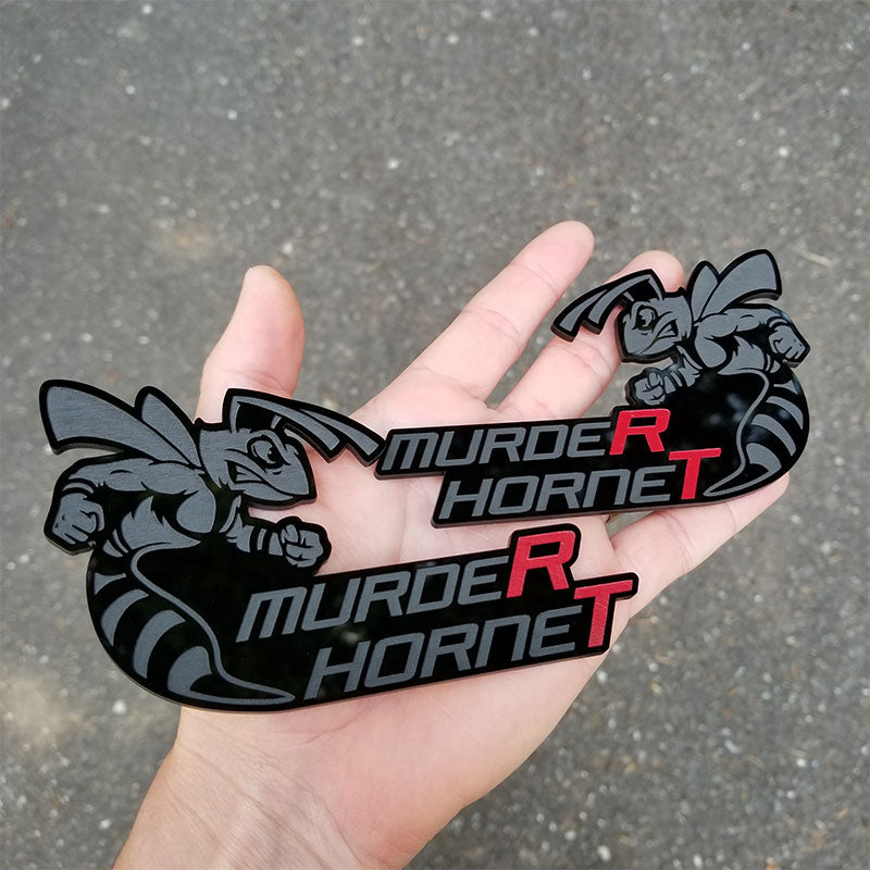 Matched pair of Murder Hornet Badges with Red Engraving