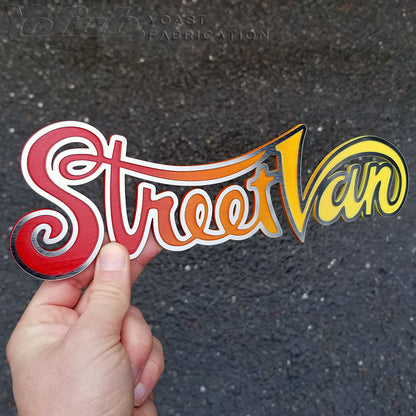 Street Van emblem: stainless with gloss red, orange, yellow paint fill.