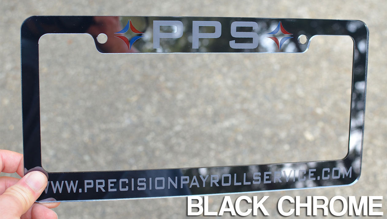 Black Chrome Frame, White/Blue/Red Color Fill Engraving