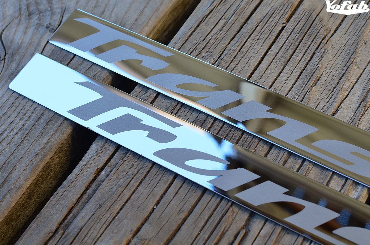 Polished Stainless Fuel Rail Cover Strips with Trans Am Etching Closeup