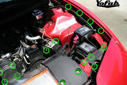 The green circles in the pictures below represent the stock bolts that get replaced on the Firebird